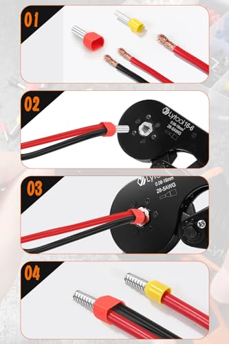 Lytool Ferrule Crimping Tool Kit, Hex Ratchet 28-5AWG & 1200 Wire Ferrules Hex Wire Crimping Pliers + 1200 Wire Ferrules