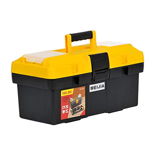 MEIJIA Portable Tool Storage Box, Organizers With Detachable Tray And Top Cover Storage Available,Black And Yellow(14.5") 14.5"