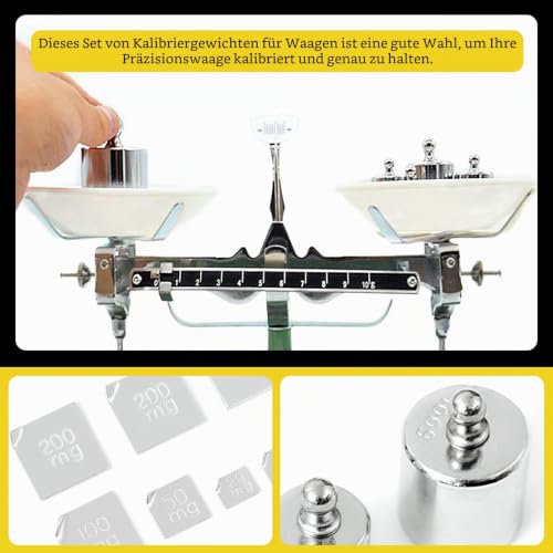 Precision Calibration Weight Set 10mg to 500mg 5g to 100g Steel Weights Calibration with Tweezers for Digital Scale Jewelry Scale M2 Class (Total 200g)