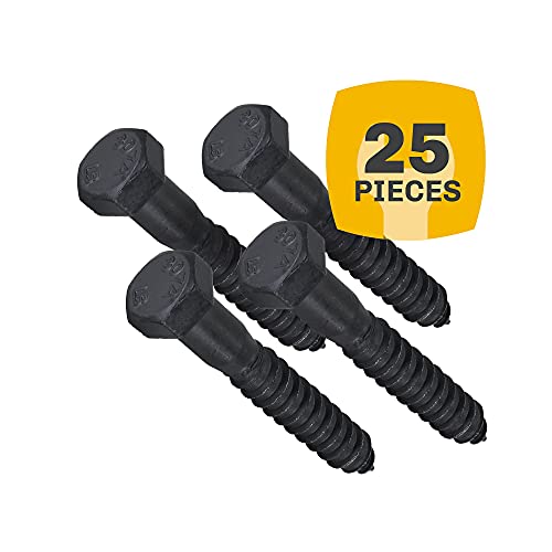 1/2" x 3”, 25-Piece Black Lag Bolts, Rustproof 4-Layer Ceramic BLAKOTE, 2X Protection of Galvanized Lag Screws, for Decks Pergolas by Makers Bolt 1/2 x 3