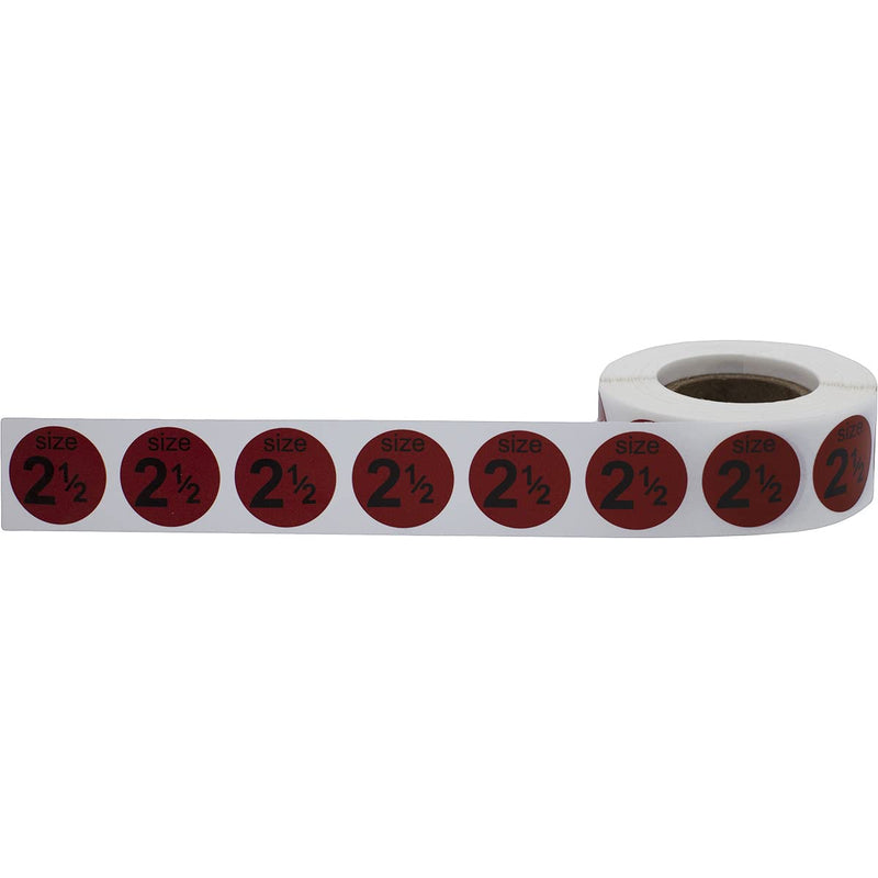Shoe Size 2 1/2 Cranberry Stickers for Retail Clothing, 3/4 Inch Round Circle Dots, 500 Total Adhesive Labels Per Roll, Permanent Peel and Stick, Bold Black Text – Made in the USA