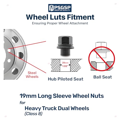 19mm Black Sleeve Lug Nuts, Hub Piloted, Dual Steel, M22x1.5, 6pcs 6