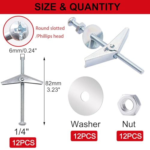 48Pcs 1/4 Inch Toggle Bolts + 336Pcs Toggle Bolts Heavy Duty Drywall Anchors and Screws Assortment Kit