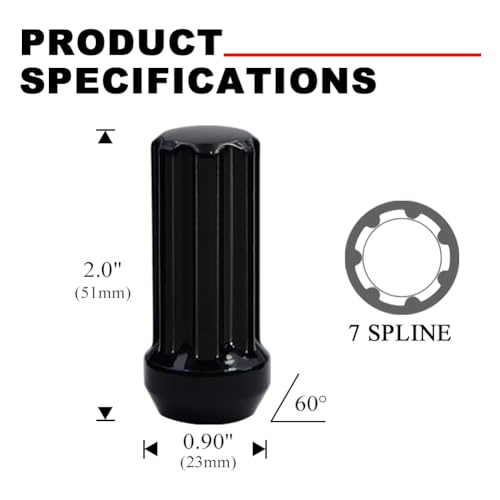 49351BKC-09-24PCS Black Chrome M14x1.50 Duplex Spline Lug Nut with Key, 24 Pack