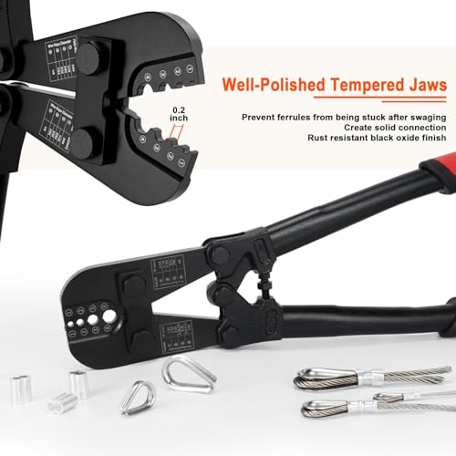 Sanuke Wire Rope Crimping Tool Kit, 3/64"-1/8" Steel Cable Swaging Tool Crimper+Sleeves (2-Piece)