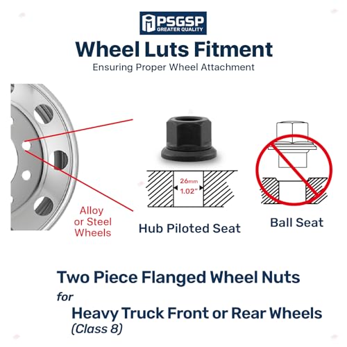 Flange Lug Nuts for Semi Truck, Hub Piloted, M22x1.5, Black, 10pcs Flanged Nuts-M22x1.5 10