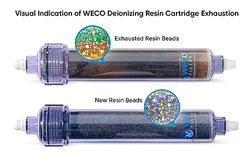 WECO Inline Color Changing Deionizing Mixed Resin for Pure and Spotless Water - High Purity Mixed Bed Resin (DI) 2 X 10 Inch Cartridge (1/4 Inch Quick Connect) 1/4 Inch Quick Connect