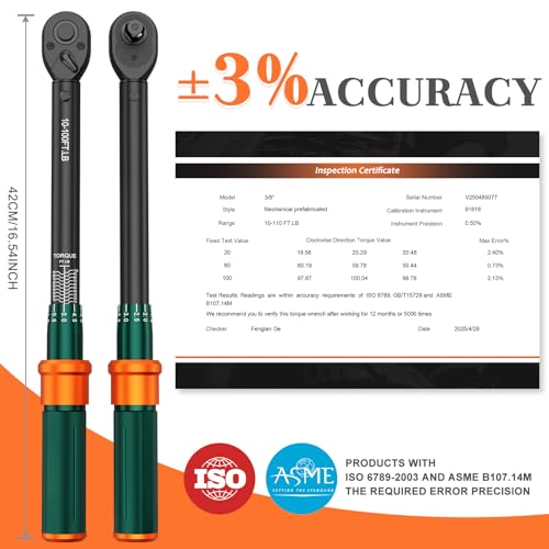 3/8" Click Torque Wrench, 10-100 Ft-Lb, 72-Tooth, ±3% Accuracy 10-100 ft.lb（3/8-Inch）