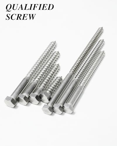 (2Box) 3/8" x 6" Hex Head Lag Screws Bolts with Flat Washers, 16Sets 304 Stainless Steel 18-8 Heavy Duty 3/8 Lag Bolts for Wood with Hex Socket 3/8" x 6" 2-Box