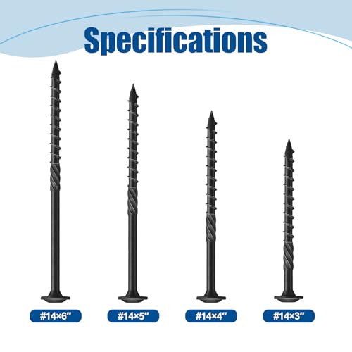 Lag Screws #14×5", 100PCS Heavy Duty Construction Screws, Rust Resistant, Washer Head, Black Coated External Wood Screws, Trusss Lag Screws, 2PCS T30 Star Bit Included #14×5″ 100