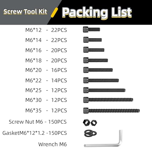 450PCS M6 Screws with Nuts Assortment Kit - M6x8/10/12/16/18/20/25/30/35 mm Hex Socket Head Cap Bolts with Nuts & Washers Assorted Set - 12.9 Alloy Steel Black Zinc Plated Anti-Rust Hardware Set Black-Hex Socket Head Cap