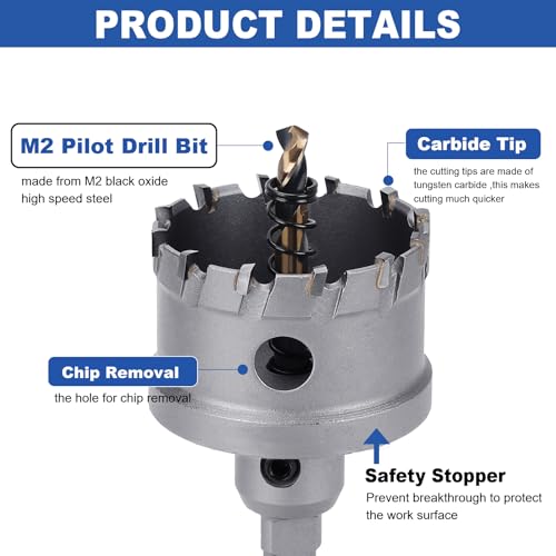 6.5 ” (165mm) Tungsten Carbide Tip Hole Saw,Hole Saw with M2 Pilot bits 6.5 ” (165mm)
