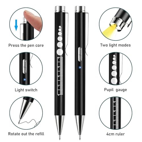 3PC Medical Diagnostic Light, Pupil Light, Rechargeable LED Pupil Light with USB Cable, Medical Pupil Light with Pupil Meter & Ruler & Writeable Lead