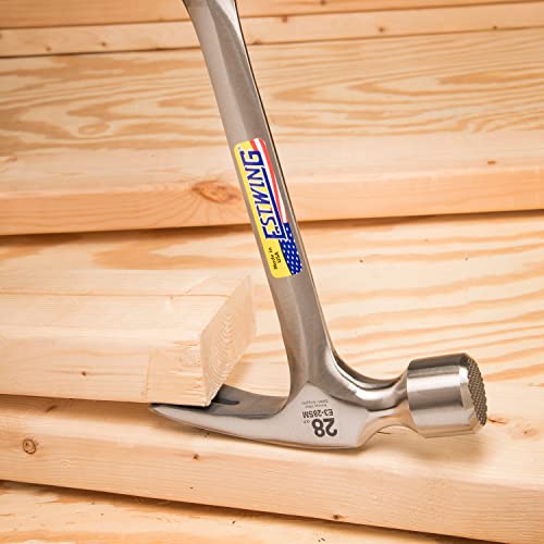 ESTWING Framing Hammer - 28 oz USA Made Long Handle Straight Rip Claw Hammer with Milled Face & Shock Reduction Grip - E3-28SM