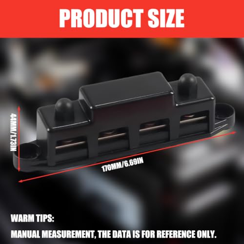 250A Busbar 12V Distribution Block, Power Distribution Block with 5/16 Inch (M8) 4-Post Terminal Block & Cover, Busbar Distribution Block M8 for Car Marine RV RV Truck Electrical System