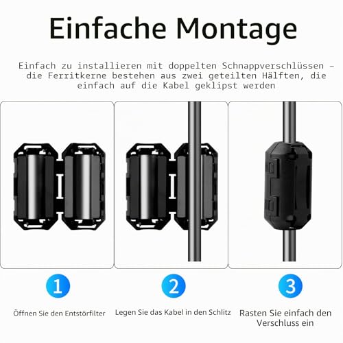 Ferrite toroidal core, black, RFI/EMI noise reduction cable clip, 20 pieces