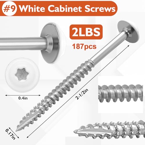 Frienda 2 Pound White Cabinet Screws Bulk #9x2-1/2'' Approx. 187 Pcs Silver #9x2-1/2 Inch