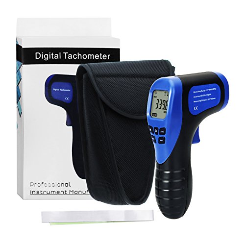 Touchless Tachometer Handheld Digital Laser Speedometer, 2.5-99999 RPM, Record (60 Data) / MAX/MIN/AVG Function, ± 0.02% + 1 Digital Accuracy, Speedometer Tachometer. Meter Display Portable tachometer