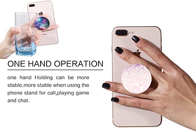 Foldable Phone Stand 360° Swivel Grips Phone iPhone Handle Tablet(3 Pack) - Green Sparkling Marble Pink Geometry