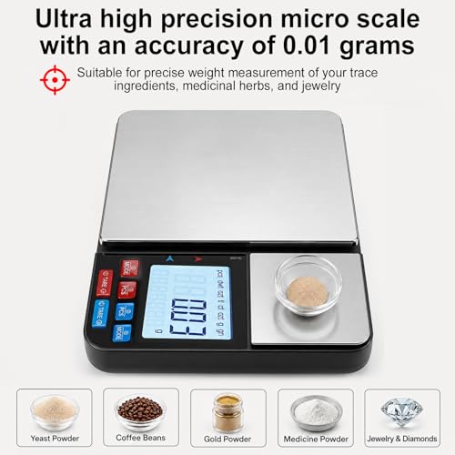 Dual Platform Digital Kitchen Scale,Stainless Steel Digital Food Scales,7 Units Double Precision Range 0.01g-5kg Backlight LCD,for Cooking Baking Jewelry
