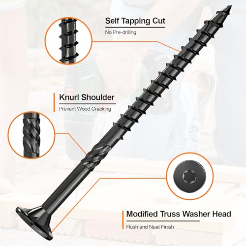 #10 x 3-1/2” Deck Screws, 316Pcs Star Drive Wood Screws 3-1/2 Inch Black 316