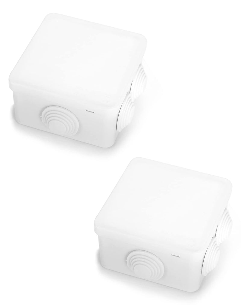 QWORK Pack of 2 surface-mounted junction boxes, junction boxes, waterproof, dustproof, IP65, ABS plastic, universal electrical project housing, white, 85 x 85 x 50mm
