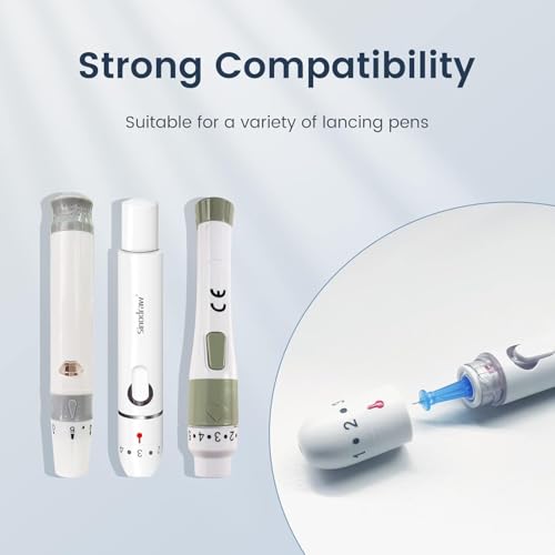 Sinocare Lancets 28G Pack of 150 Low Pain & Sterile | 28G ultra thin needles, individually sterile packed, safety cap, compatible with most lancetting devices