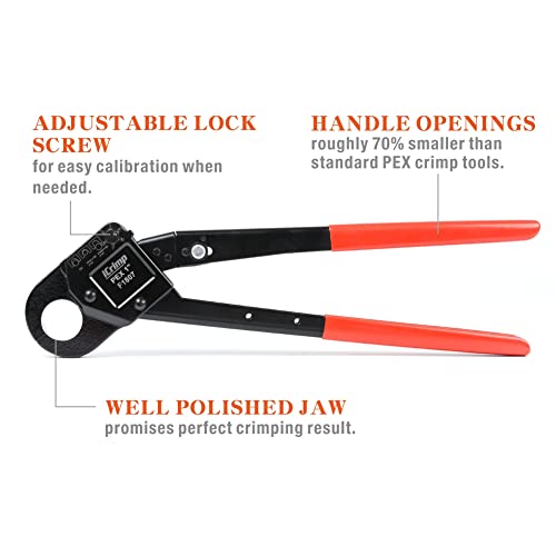 iCrimp Angled Head PEX Crimping Tools Works on 1-INCH PEX Pipe with Go/No-Go Gauge suits All US F1807 Standards 1" Crimper