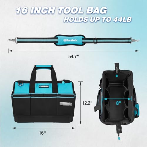 DURATECH 16" Heavy Duty Tool Bag with Hard Bottom and 18 Pockets 16 Inch