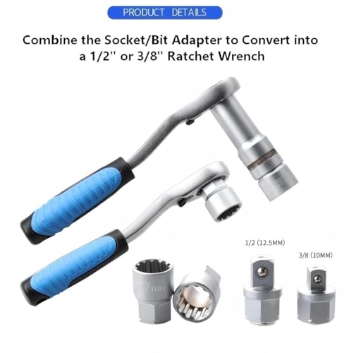 17-Piece Pass Through Socket Set with 72-Tooth Ratchet Wrench, Metric Sockets 10mm to 24mm, 1/2" and 3/8" Adapters, Extension Socket