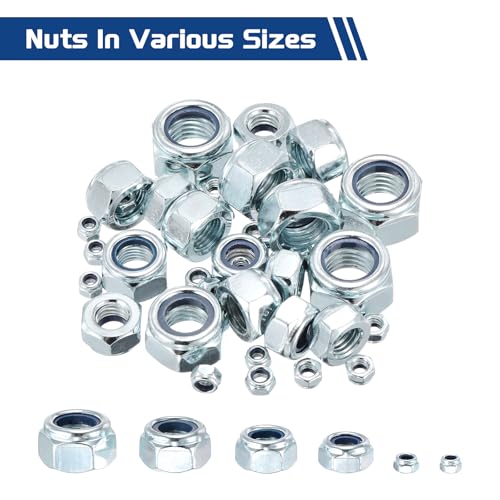 10Pcs 1"-8 Nylon Locking Hex Nuts CarbonSteel Blue and White Blue and Whtie 10