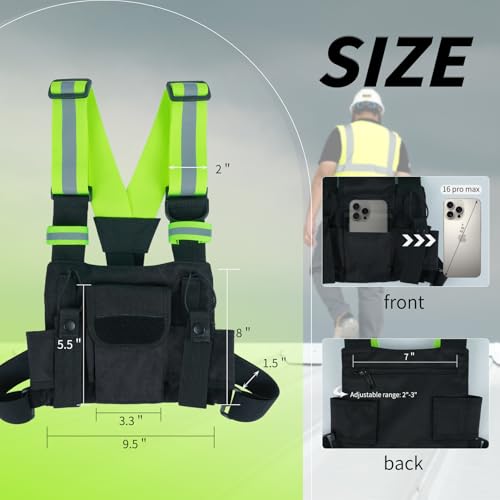KUNN Tool Belt Suspenders Padded Carpenter Construction Electrician Work Suspender with Attachment Loops for Men + Radio Chest Harness with Reflective Straps, Micro Chest Rig Harness Chest Pack