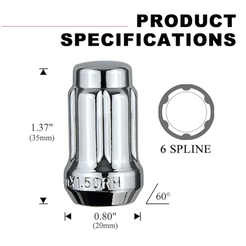 49034-07-20AM Chrome M12x1.50 Spline Lug Nut with Key, 20 Pack