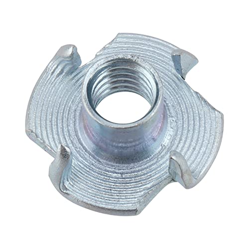 HOZEON 300 PCS 1/4 Inch -20 T-Nuts, 4-Pronged Tee Nut, Zinc-Plated Steel T Blind Nuts for Rock Climbing Holds、 Wood Working