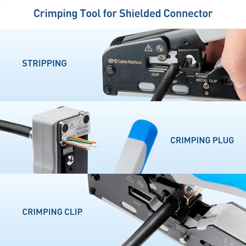 Cable Matters 20-Pack Shielded Cat8 RJ45 Pass Through Connector with Strain Relief Boots for Solid or Stranded Ethernet Cable & 1-Pack All-in-One Modular Ethernet Crimping Tool Cat 8