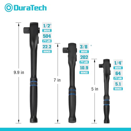 DURATECH 3-Piece Drive Ratchet, 90-Tooth Quick-release Ratchet Wrench Combo Kit (Black)