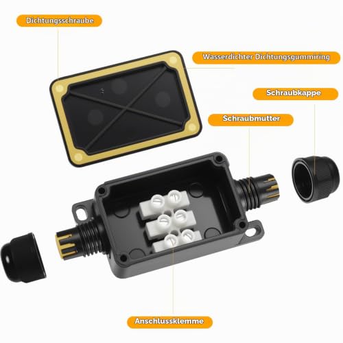 Pack of 6 Junction Box Small Mini Junction Box Waterproof Junction Box Waterproof Small Black 2-Way IP66 Waterproof Junction Box for Garden Outdoor Cable Earth Cable Diameter 3 mm - 6.5 mm Cable Connector Mini 2-Wege