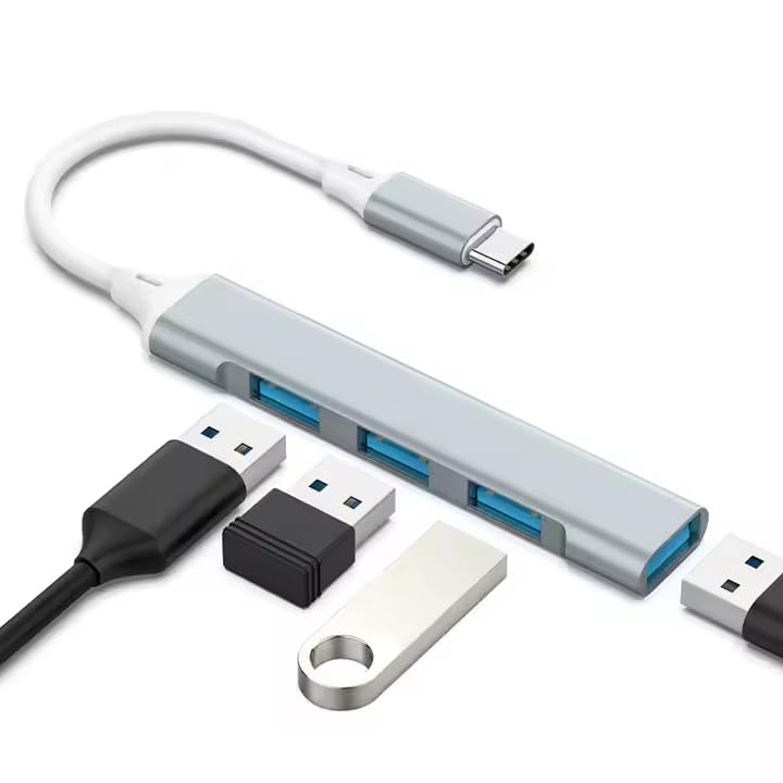 Mac USB C Adapter - Type C USB Adapter Hub with 4 Ports: 1 USB 3.0 + 3 USB 2.0, Ultra-Slim Aluminum Design, 5Gbps Transfer, Adapter for Mac USB C, Type C USB Hub (Grey) Grey