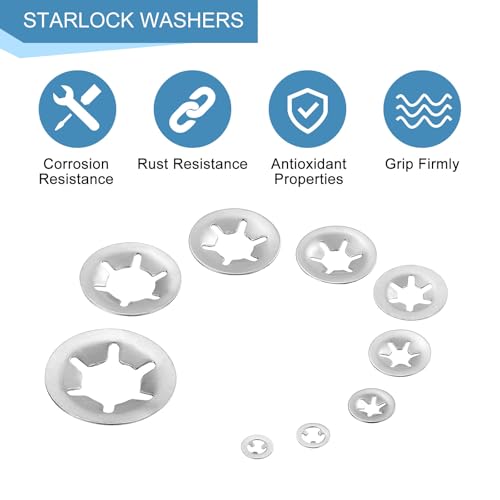 uxcell 270Pcs Internal Tooth Washers Assortment Kit, 304 Stainless Steel Tooth Locking Ring Washers Quick Speed Nut ing Fastener, 9 Size, Silver 270