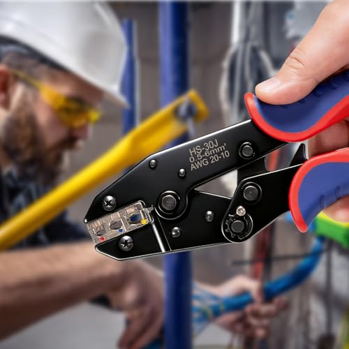 6Pcs Crimping Tool, Ratchet Wire Crimping Tool Set, for Heat Shrink, Insulated Nylon, Ferrule Wire End, Non-Insulated, Open Barrel Terminals, Solar Connectors, with Storage Box 6