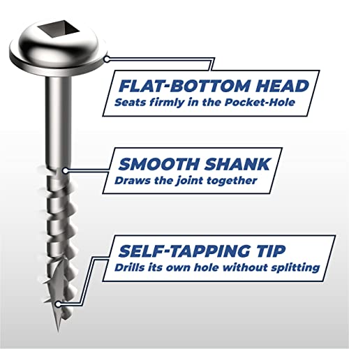 Kreg Zinc Pocket-Hole Screws - SML-C250-250 - 2-1/2 Inch - Coarse Thread - Maxi-Loc Head - Indoor - 250 Count