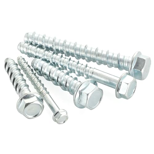 3/8" x 2-1/2" Concrete Screws, Zinc Plated Large Diameter Concrete Screw for Anchoring to Masonry, Concrete, Brick or Block, 25 PCS (Including One Socket Wrench) 3/8" x 2-1/2"