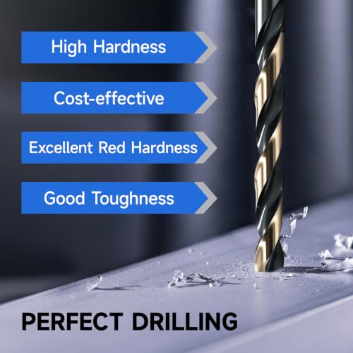 29Pcs M2 HSS Cobalt Drill Bits Set, 1/16"-1/2" Metal Drill Bits 1/16"-1/2" Black and Gold 29