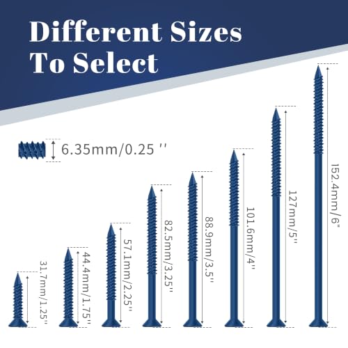 Mellewell 1/4" x 5" Blue Flat Head Concrete Screws, 50 PCS 1/4" x 5"