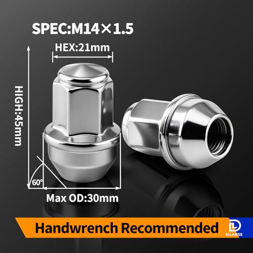 24 Pack One‑Piece Wheel Lug Nuts, M14x1.5 Thread 60° Conical Seat, 21mm Hex Chrome Alloy Steel Replacement Lugnuts, OEM Part ACPZ1012B