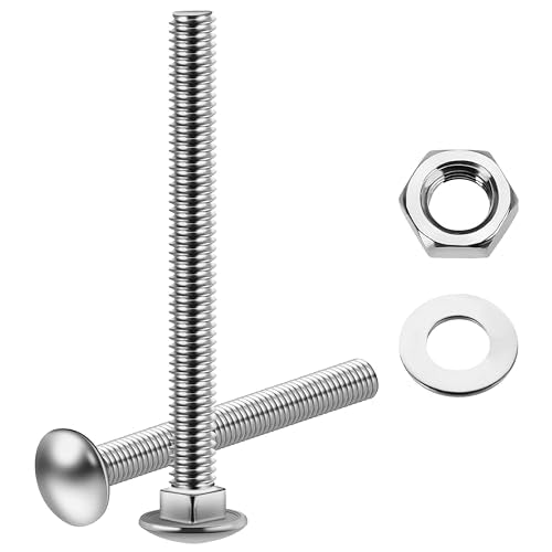 Mywish 1/4" x 3" Hex Head Lag Bolts & (14 Sets) 1/4-20 x 3 Carriage Bolts Screws Round Head Square Neck and Hex Nuts & Flat Washers, Lag Screws Wood Screws, Full Threaded 304 Stainless Steel Bright Fi