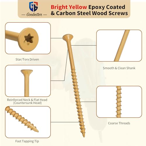 Deck Screws 2 Inch, 700 PCS Wood Screws #8 x 2, Exterior Epoxy Coated, Torx/Star Drive Head Screw, Rust Resistant, Construction Fence Screws, 2 Pcs T25 Star Bits Included, Yellow #8 x 2"