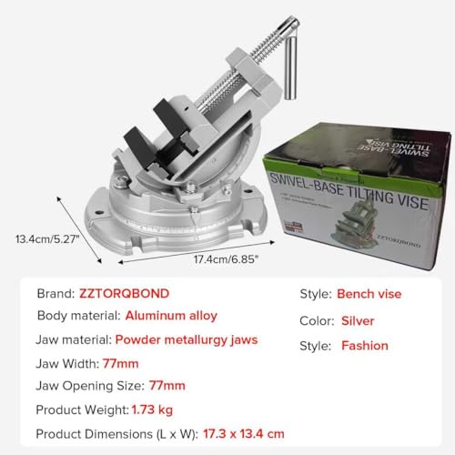 Multi-Angle Bench Clamp with Heavy-Duty Vise Function: 0-90° Tilt, 360° Swivel Base, 3" Jaw, Cast Iron & Powdered Metallurgy Jaws for Woodworking, Drilling, Milling DIY Silver