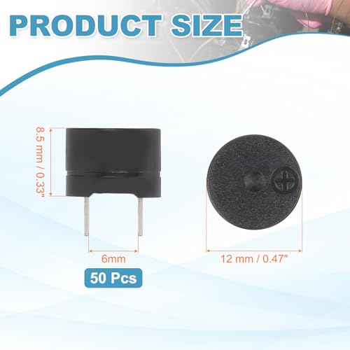 sourcing map 50 Pcs Passive Buzzer DC 1.5-5V 12x8.5mm Electric Tone Buzzer Alarm Piezo Beep Sounder Continuous Sound Beep for Physics Circuits Alarm Safety Development Boards House Shop