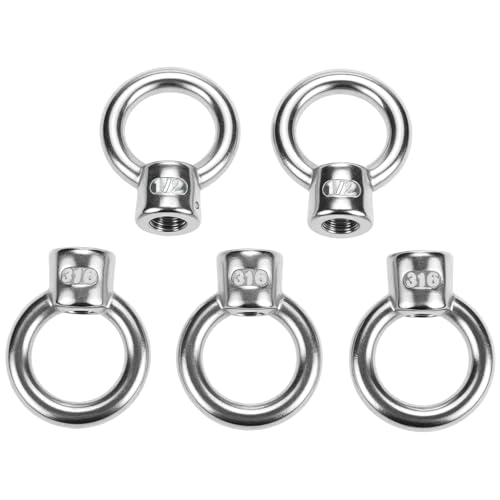 QWORK 10-Pack 1/2"-13 UNC Eye Bolts, 316 Stainless Steel Marine Grade Lifting Eyes for Boat Docks Deck Rigging & Coastal Projects - Heavy Duty Threaded Ring Bolts for Ropes and Cables